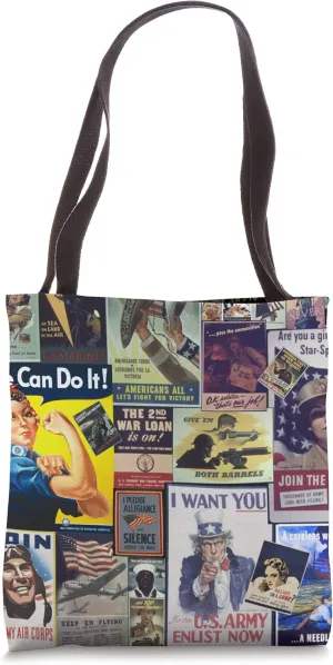 World War 2 Poster Collage Historic WWII Patriotic Imagery Tote Bag