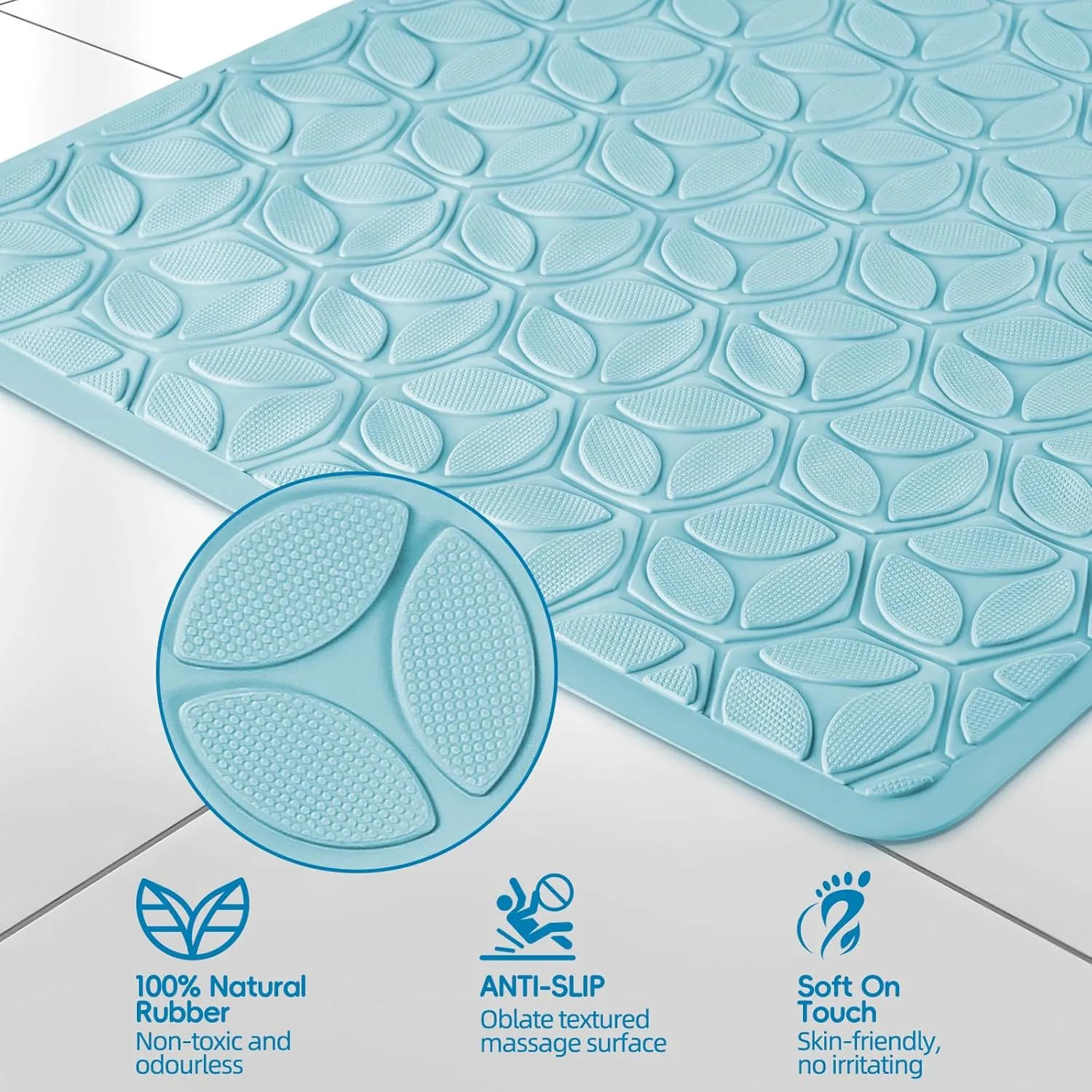 WRISIN Bathtub Mat Non Slip with Suction Cups - 100% Rubber Bathroom Mat Textured for Bath Tub Shower Safety - Soft on Touch - BPA/PVC Free - Pet Dog Bath Mat - Machine Washable - 16 × 28 Inch（Blue）