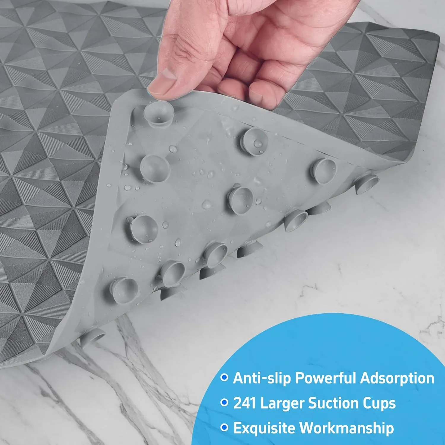 WRISIN Non Slip Bathtub Mat for Bath Tub Shower - Natural Rubber Mat with 241 Suction Cups - Soft Bathroom Safety Mat - Unique Diamond Pattern - Fatigue Relief - Machine Washable - 16 × 28 Inch