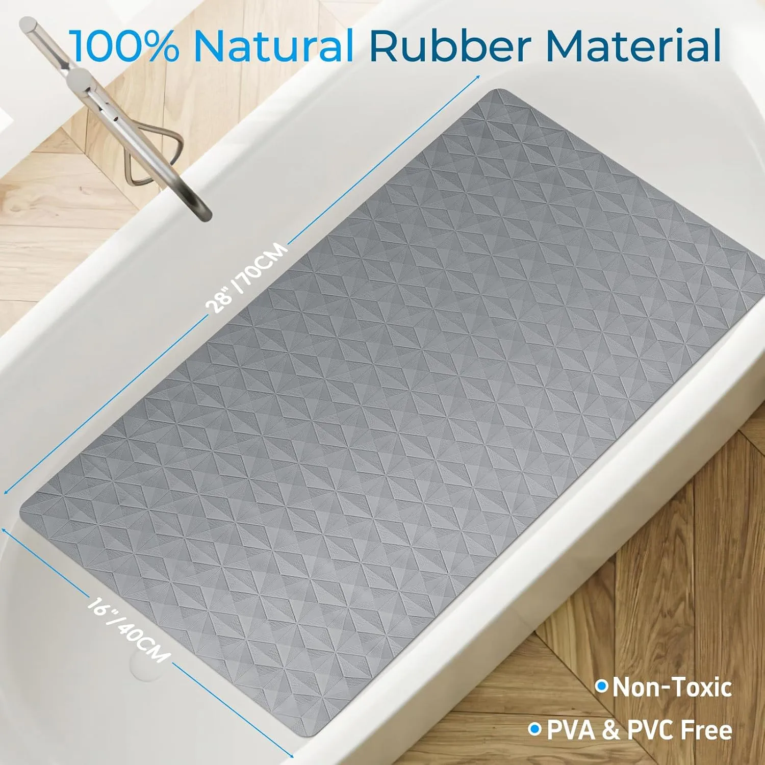 WRISIN Non Slip Bathtub Mat for Bath Tub Shower - Natural Rubber Mat with 241 Suction Cups - Soft Bathroom Safety Mat - Unique Diamond Pattern - Fatigue Relief - Machine Washable - 16 × 28 Inch