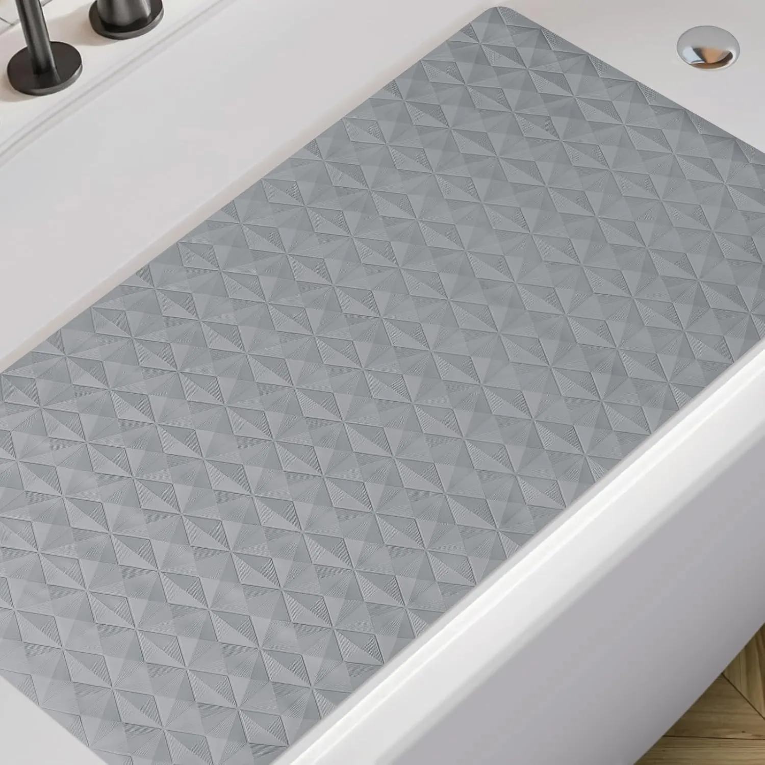 WRISIN Non Slip Bathtub Mat for Bath Tub Shower - Natural Rubber Mat with 241 Suction Cups - Soft Bathroom Safety Mat - Unique Diamond Pattern - Fatigue Relief - Machine Washable - 16 × 28 Inch