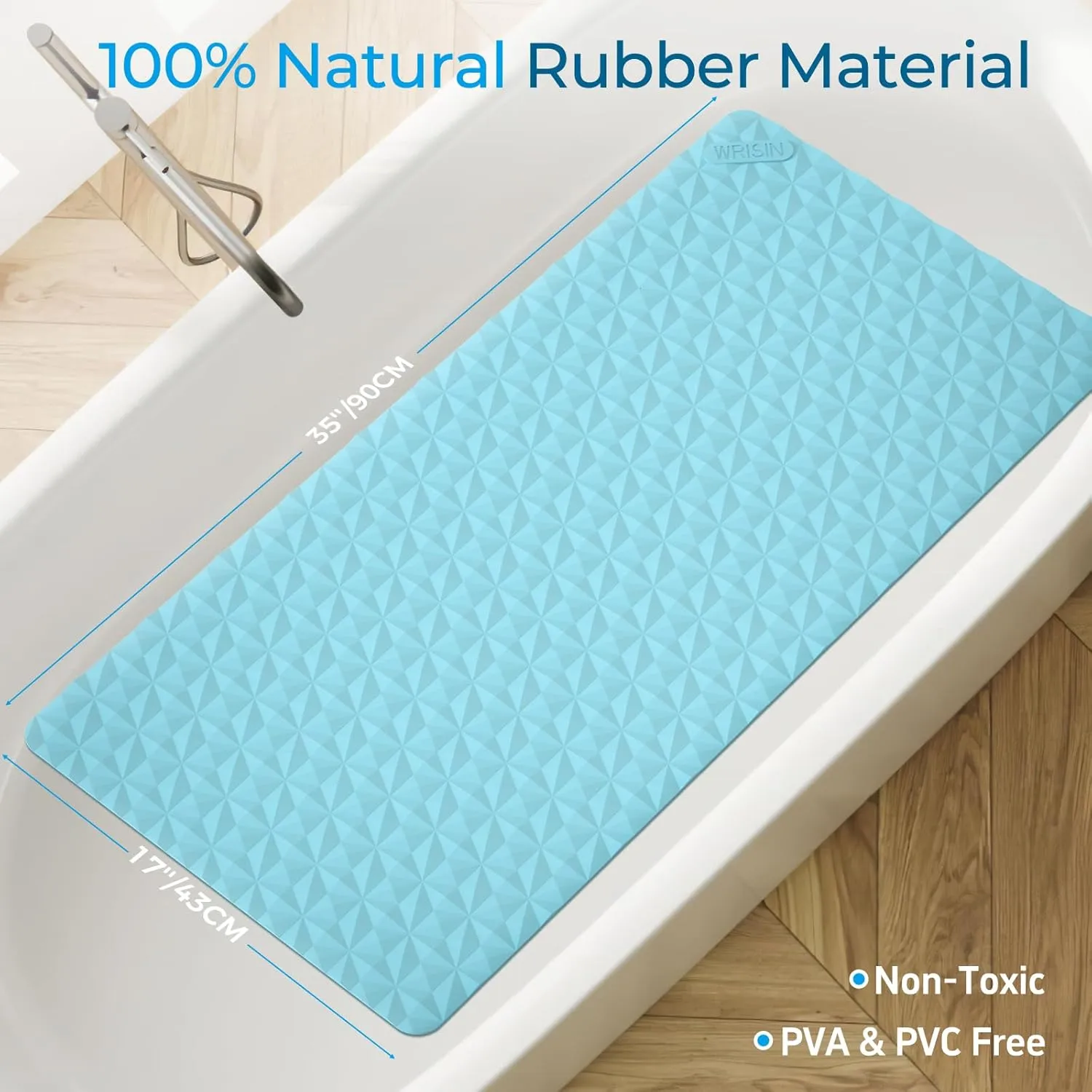 WRISIN Non Slip Bathtub Mat for Bath Tub Shower - Natural Rubber Mat with Suction Cups - Large Soft Bathroom Safety Mat - Unique Diamond Pattern - Fatigue Relief - Machine Washable - 17 × 35 Inch