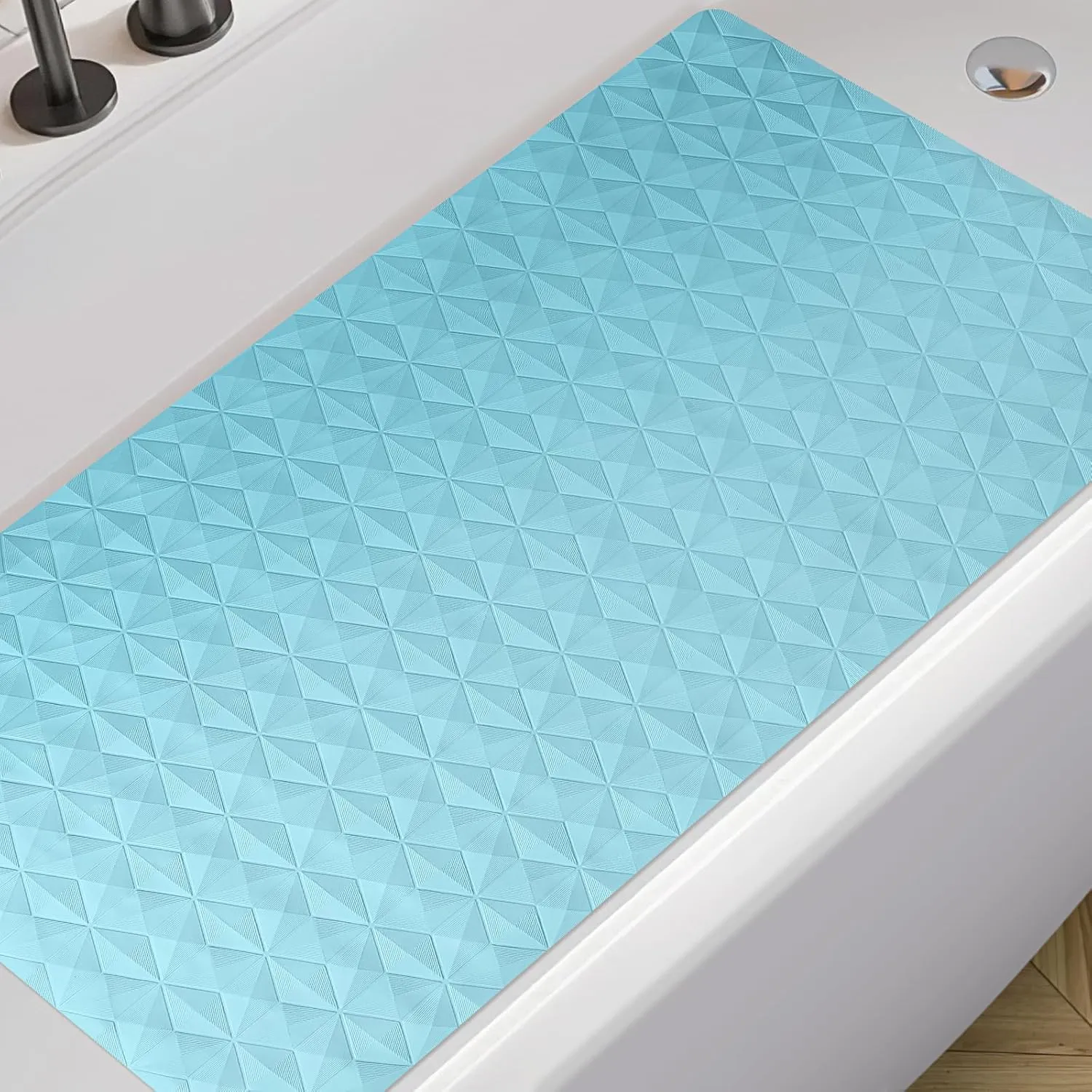 WRISIN Non Slip Bathtub Mat for Bath Tub Shower - Natural Rubber Mat with Suction Cups - Large Soft Bathroom Safety Mat - Unique Diamond Pattern - Fatigue Relief - Machine Washable - 17 × 35 Inch