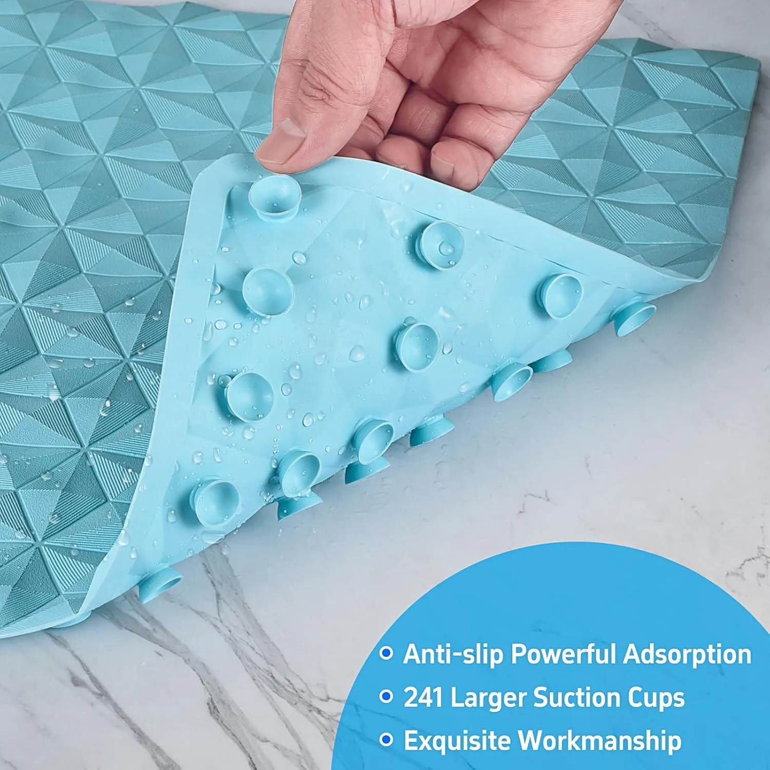 WRISIN Non Slip Bathtub Mat for Bath Tub Shower - Natural Rubber Mat with Suction Cups - Large Soft Bathroom Safety Mat - Unique Diamond Pattern - Fatigue Relief - Machine Washable - 17 × 35 Inch