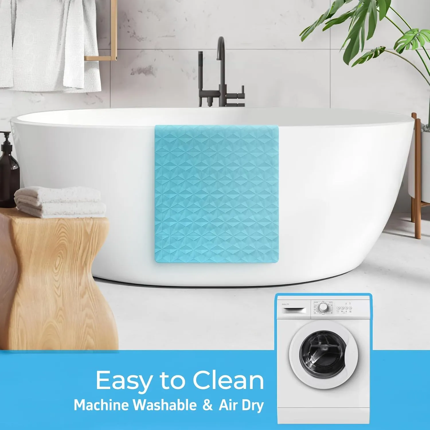 WRISIN Non Slip Bathtub Mat for Bath Tub Shower - Natural Rubber Mat with Suction Cups - Large Soft Bathroom Safety Mat - Unique Diamond Pattern - Fatigue Relief - Machine Washable - 17 × 35 Inch