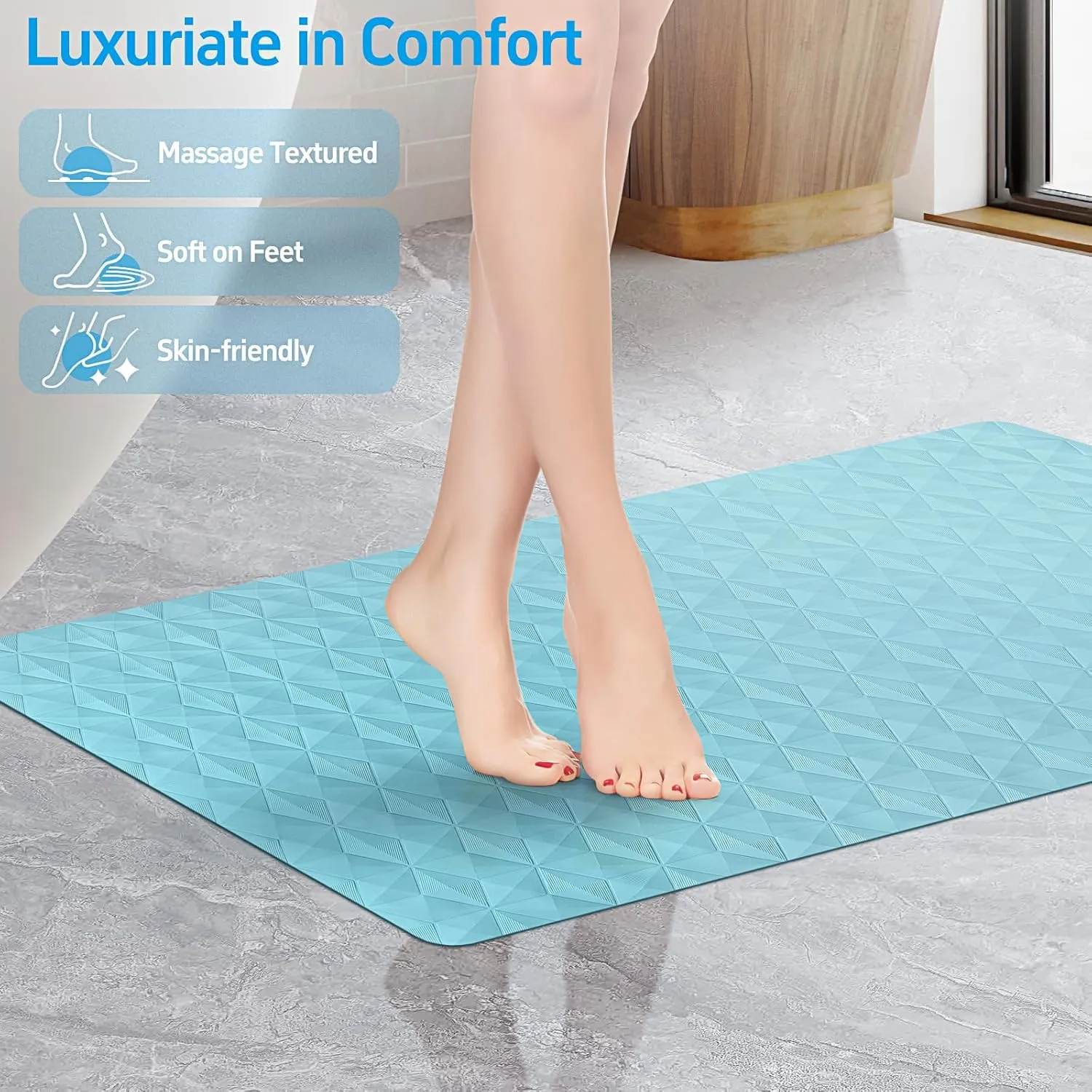 WRISIN Non Slip Bathtub Mat for Bath Tub Shower - Natural Rubber Mat with Suction Cups - Large Soft Bathroom Safety Mat - Unique Diamond Pattern - Fatigue Relief - Machine Washable - 17 × 35 Inch