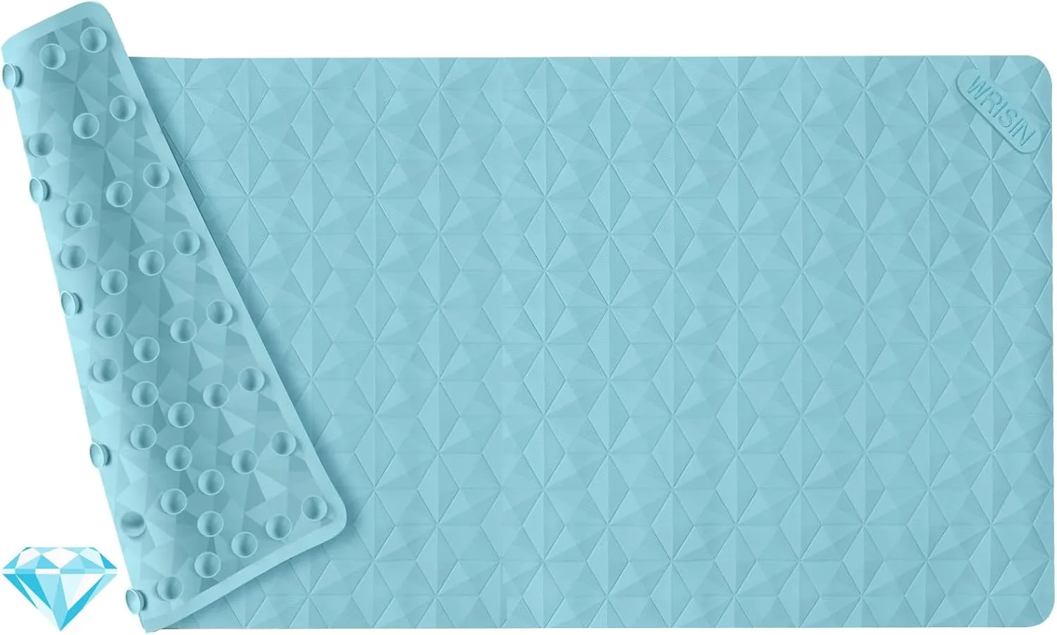 WRISIN Non Slip Bathtub Mat for Bath Tub Shower - Natural Rubber Mat with Suction Cups - Large Soft Bathroom Safety Mat - Unique Diamond Pattern - Fatigue Relief - Machine Washable - 17 × 35 Inch