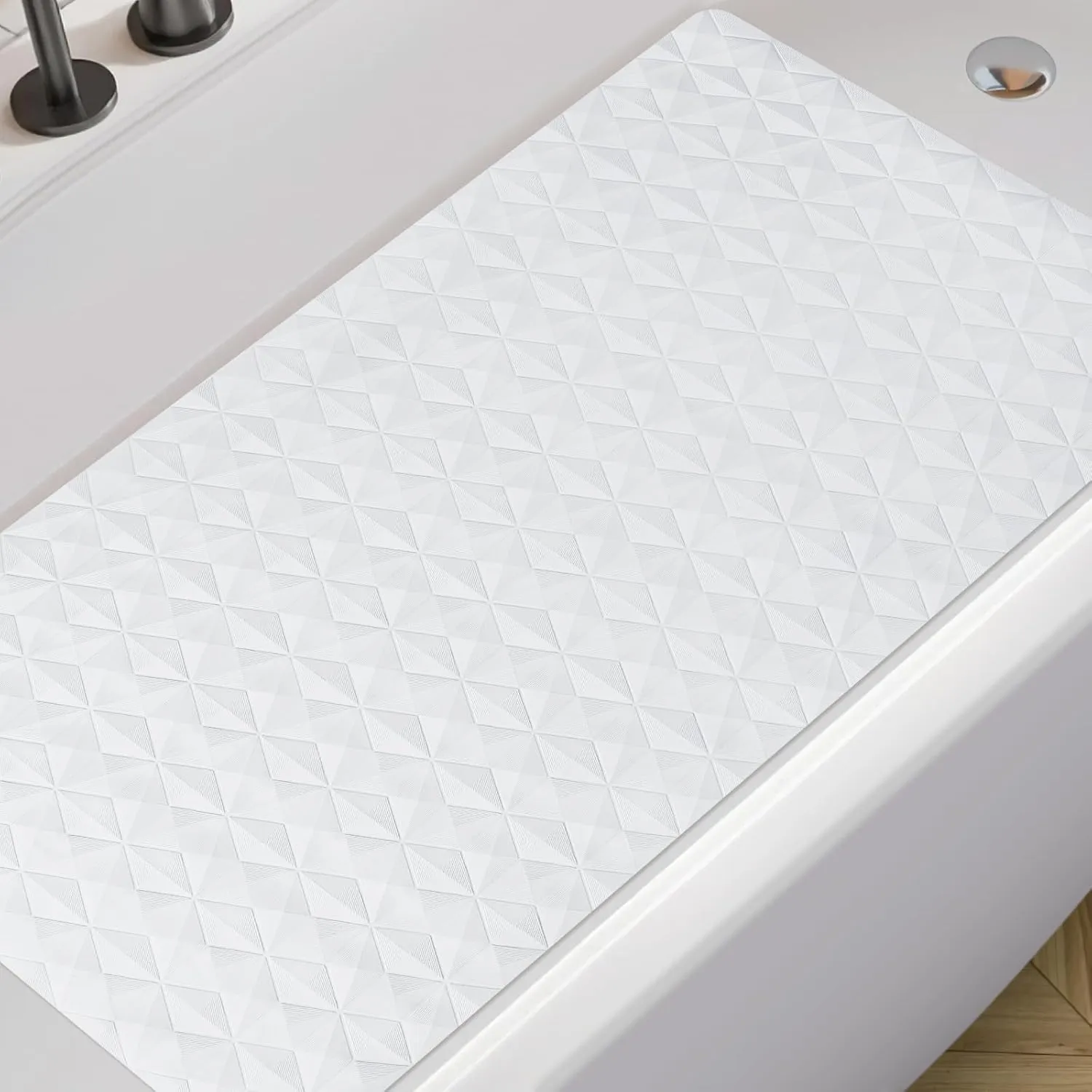 WRISIN Non Slip Bathtub Mat for Bath Tub Shower Safety - Natural Rubber Mat with Suction Cups ＆ Drain Holes - BPA/PVC Free Large Bathroom Mat - Machine Washable - Unique Diamond Pattern - 17 × 35 Inch