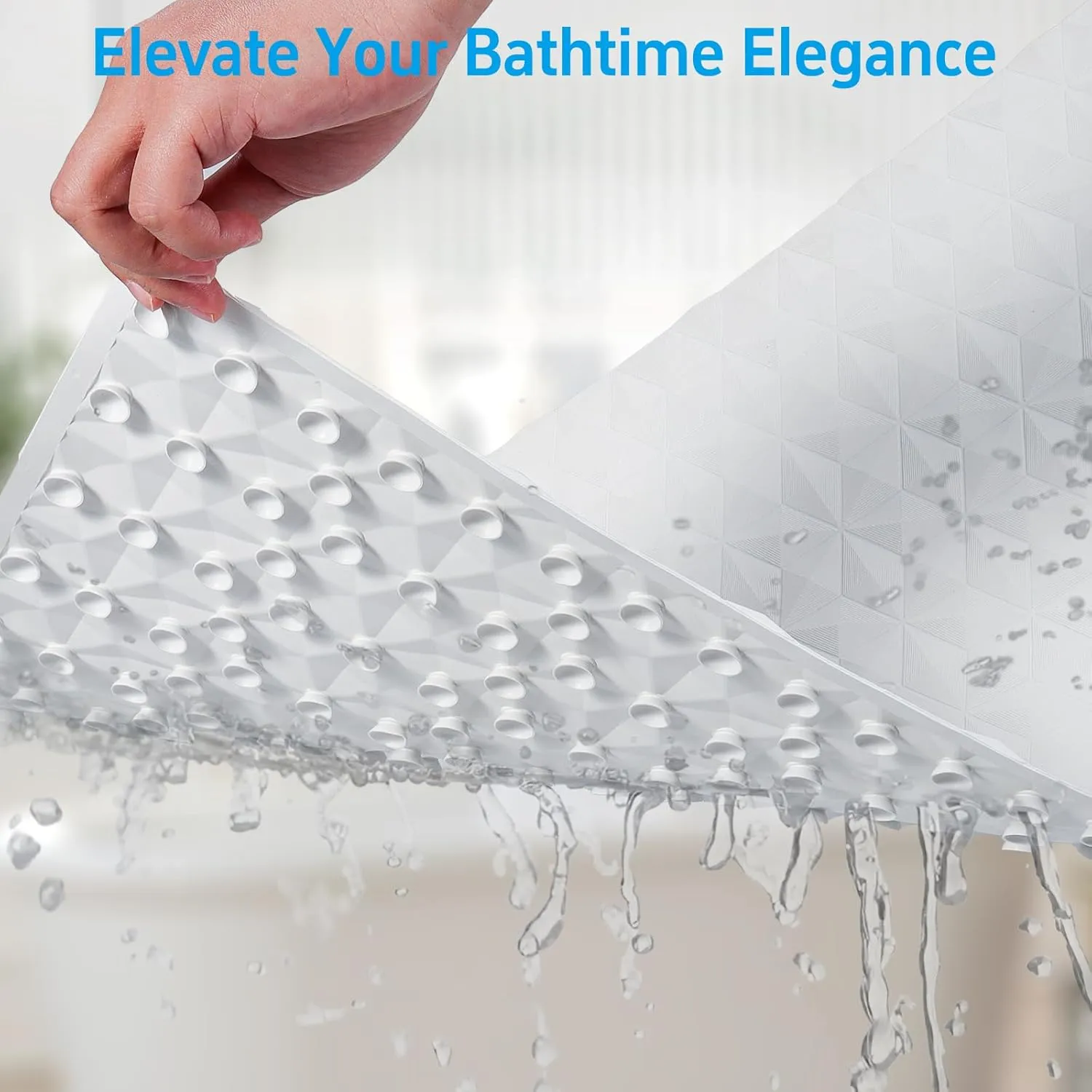 WRISIN Non Slip Bathtub Mat for Bath Tub Shower Safety - Natural Rubber Mat with Suction Cups ＆ Drain Holes - BPA/PVC Free Large Bathroom Mat - Machine Washable - Unique Diamond Pattern - 17 × 35 Inch