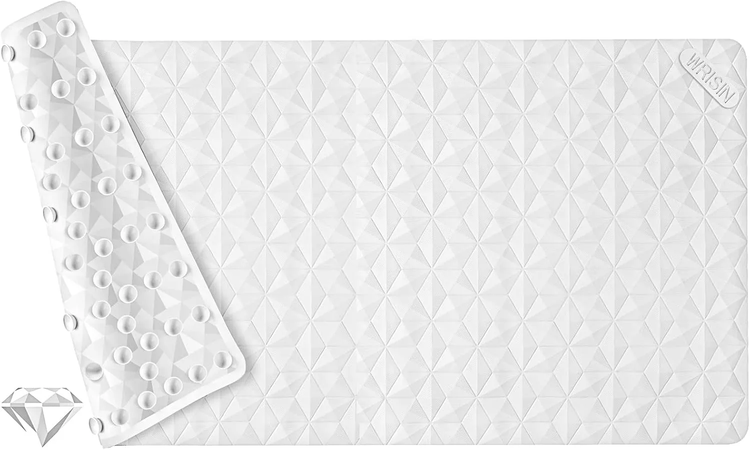 WRISIN Non Slip Bathtub Mat for Bath Tub Shower Safety - Natural Rubber Mat with Suction Cups ＆ Drain Holes - BPA/PVC Free Large Bathroom Mat - Machine Washable - Unique Diamond Pattern - 17 × 35 Inch