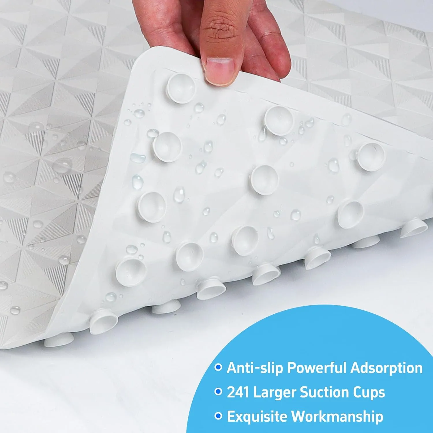 WRISIN Non Slip Bathtub Mat for Bath Tub Shower Safety - Natural Rubber Mat with Suction Cups ＆ Drain Holes - BPA/PVC Free Large Bathroom Mat - Machine Washable - Unique Diamond Pattern - 17 × 35 Inch