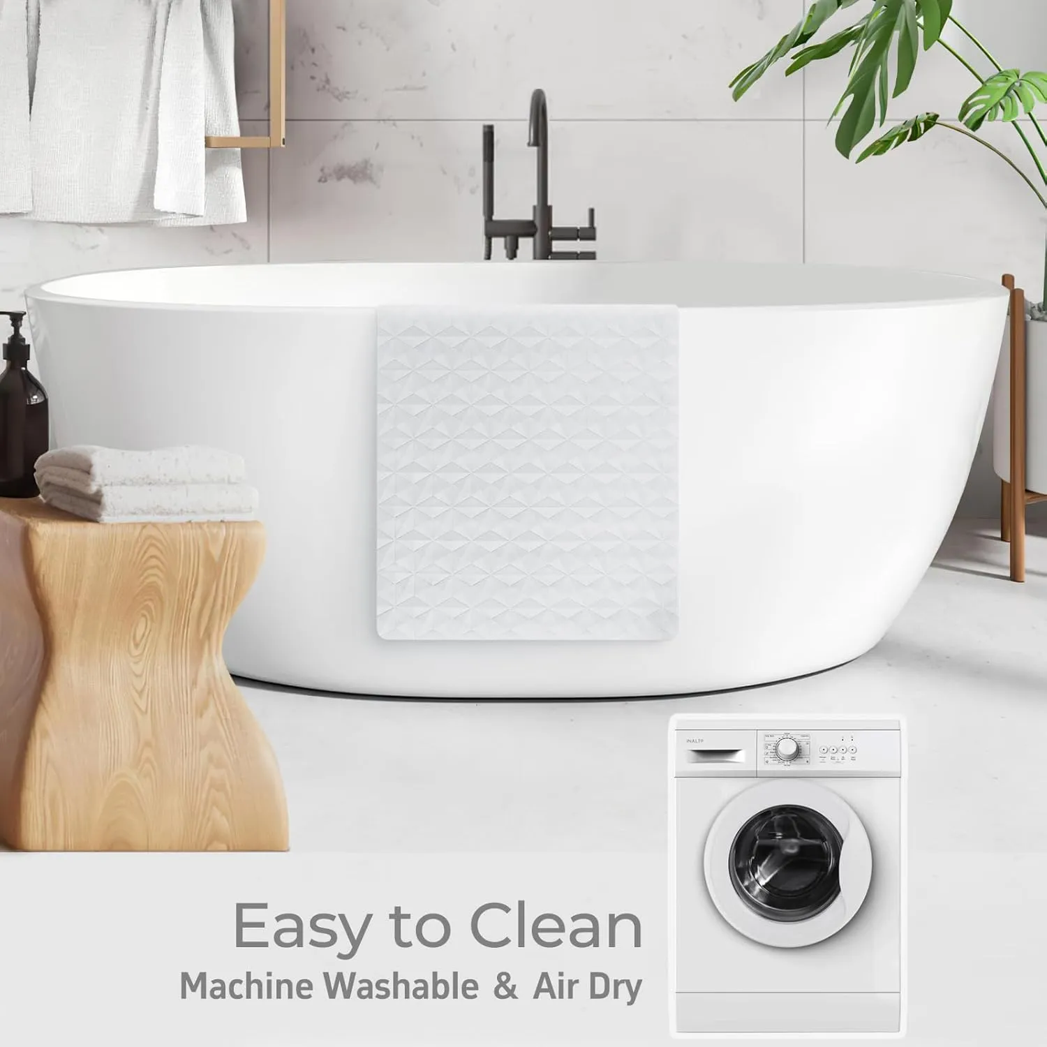 WRISIN Non Slip Bathtub Mat for Bath Tub Shower Safety - Natural Rubber Mat with Suction Cups ＆ Drain Holes - BPA/PVC Free Large Bathroom Mat - Machine Washable - Unique Diamond Pattern - 17 × 35 Inch