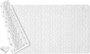 WRISIN Non Slip Bathtub Mat for Bath Tub Shower Safety - Natural Rubber Mat with Suction Cups ＆ Drain Holes - BPA/PVC Free Large Bathroom Mat - Machine Washable - Unique Diamond Pattern - 17 × 35 Inch
