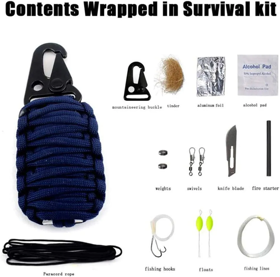 WYYHAA Paracord Survival Kit, Fishing Tools Key Chain Portable Emergency Preparedness Kit (12 Tools) for Outdoor Adventures Natural Disasters, Earthquakes(2 Packs)