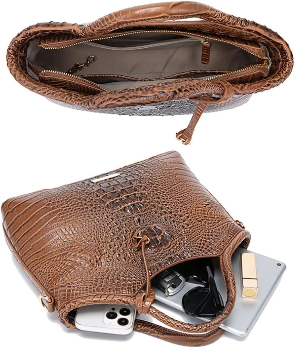 XXGJOALD-Satchel Bag Women’s Vegan Leather Purse Crocodile-Embossed Pattern with Top Handle Large Shoulder Bag Handbag