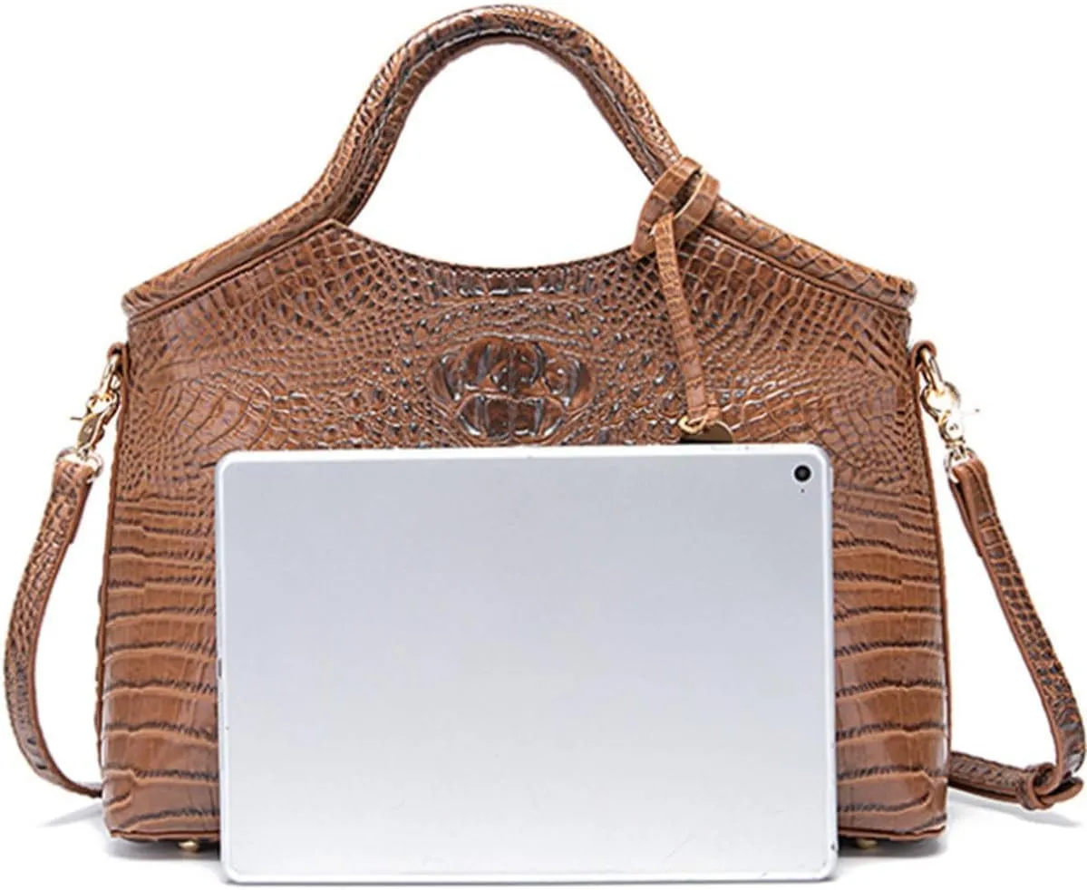 XXGJOALD-Satchel Bag Women’s Vegan Leather Purse Crocodile-Embossed Pattern with Top Handle Large Shoulder Bag Handbag