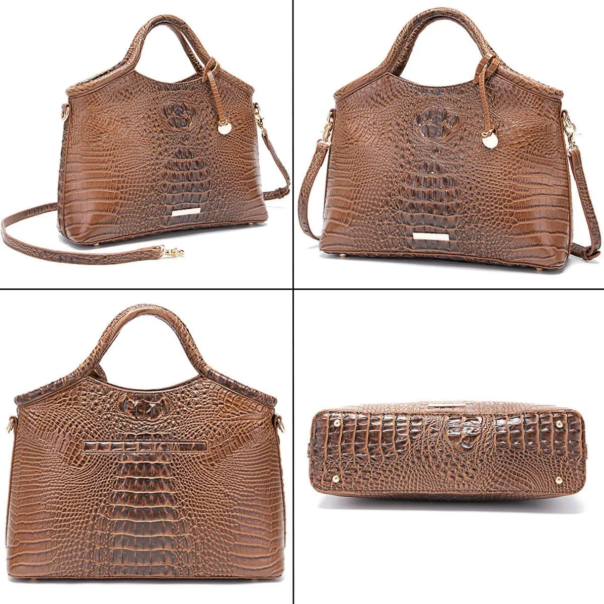 XXGJOALD-Satchel Bag Women’s Vegan Leather Purse Crocodile-Embossed Pattern with Top Handle Large Shoulder Bag Handbag