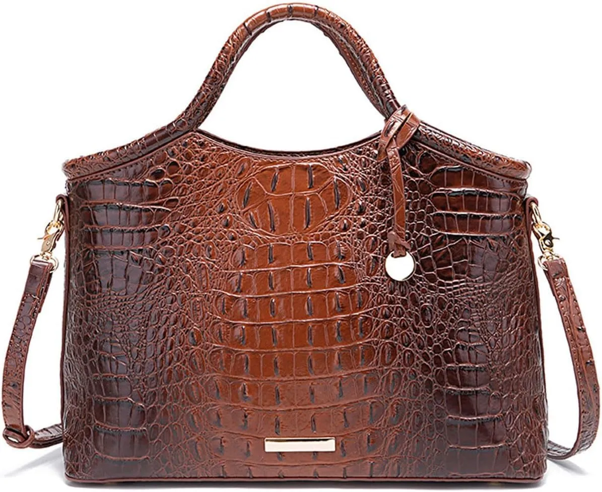 XXGJOALD-Satchel Bag Women’s Vegan Leather Purse Crocodile-Embossed Pattern with Top Handle Large Shoulder Bag Handbag