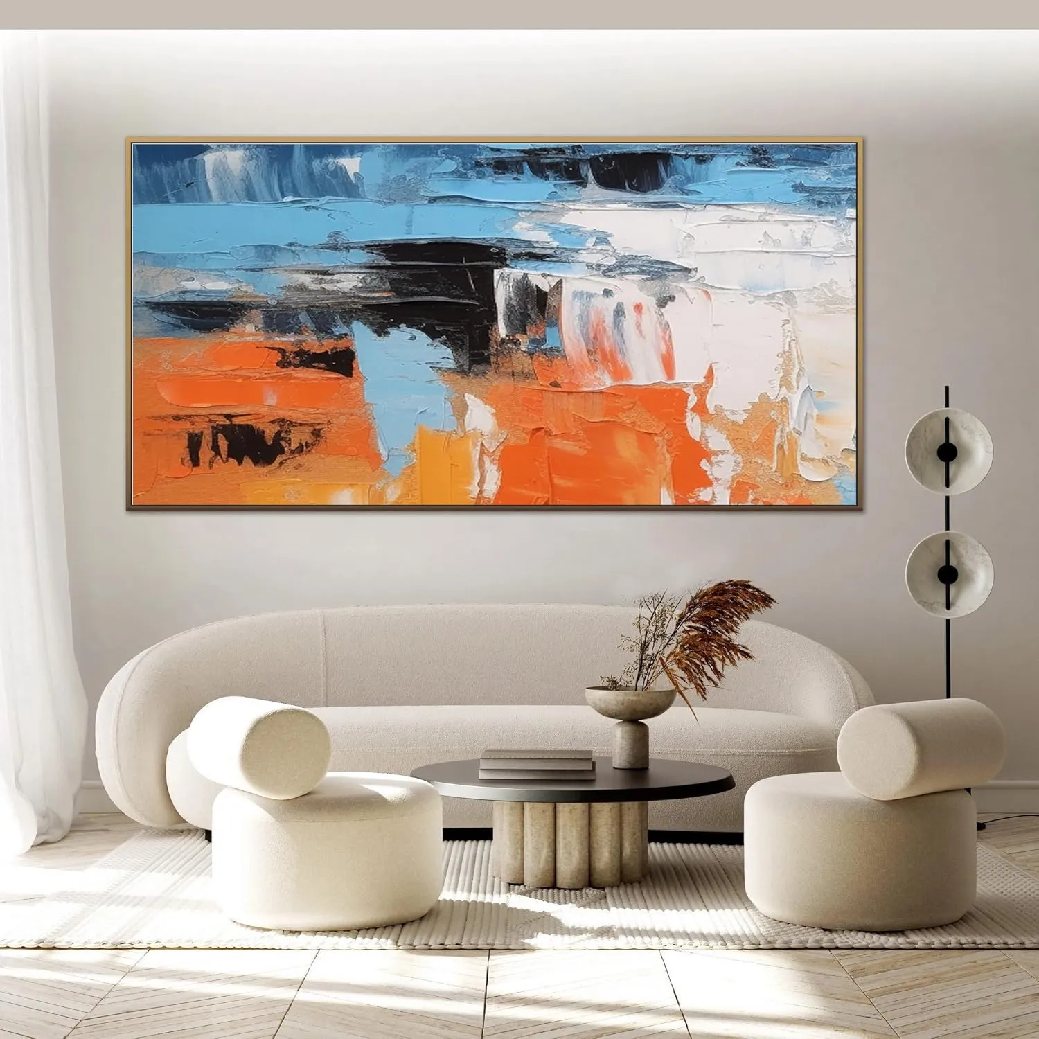 Yahedoba Blue and white acrylic paintings, simple abstract hand-painted oil paintings,(122 * 244cm) 48 * 96 Inches,Unstretched,Frameless