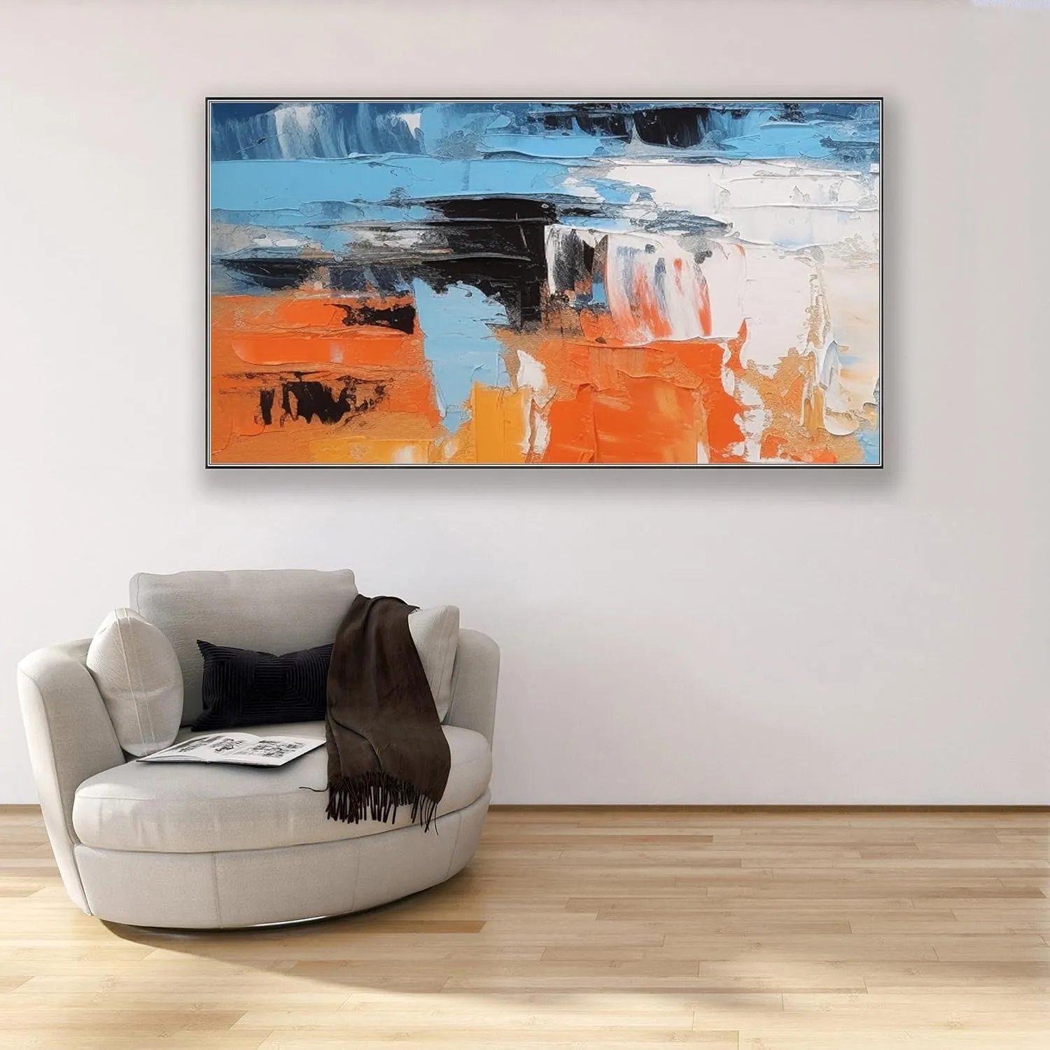 Yahedoba Blue and white acrylic paintings, simple abstract hand-painted oil paintings,(122 * 244cm) 48 * 96 Inches,Unstretched,Frameless