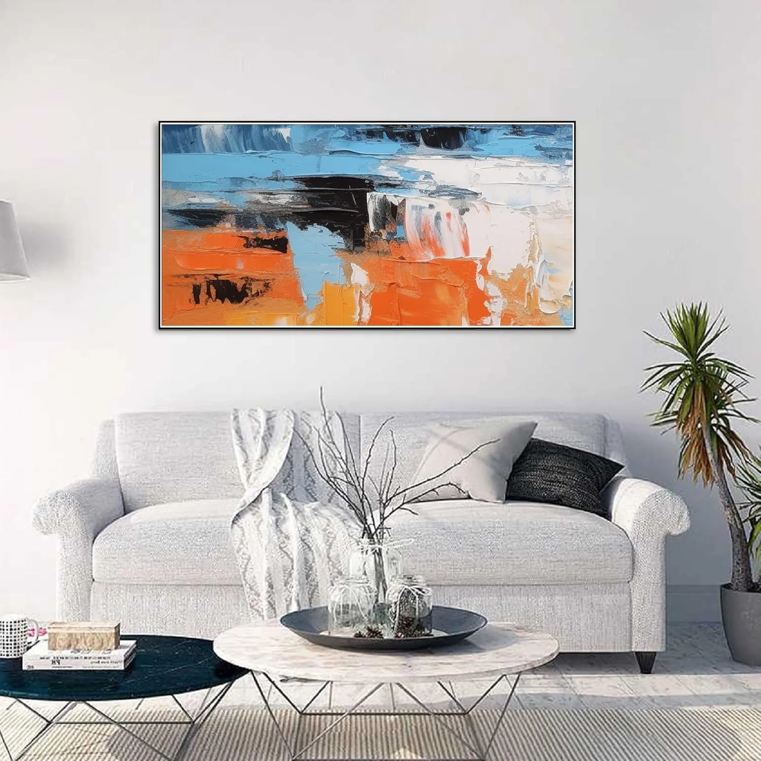 Yahedoba Blue and white acrylic paintings, simple abstract hand-painted oil paintings,(122 * 244cm) 48 * 96 Inches,Unstretched,Frameless