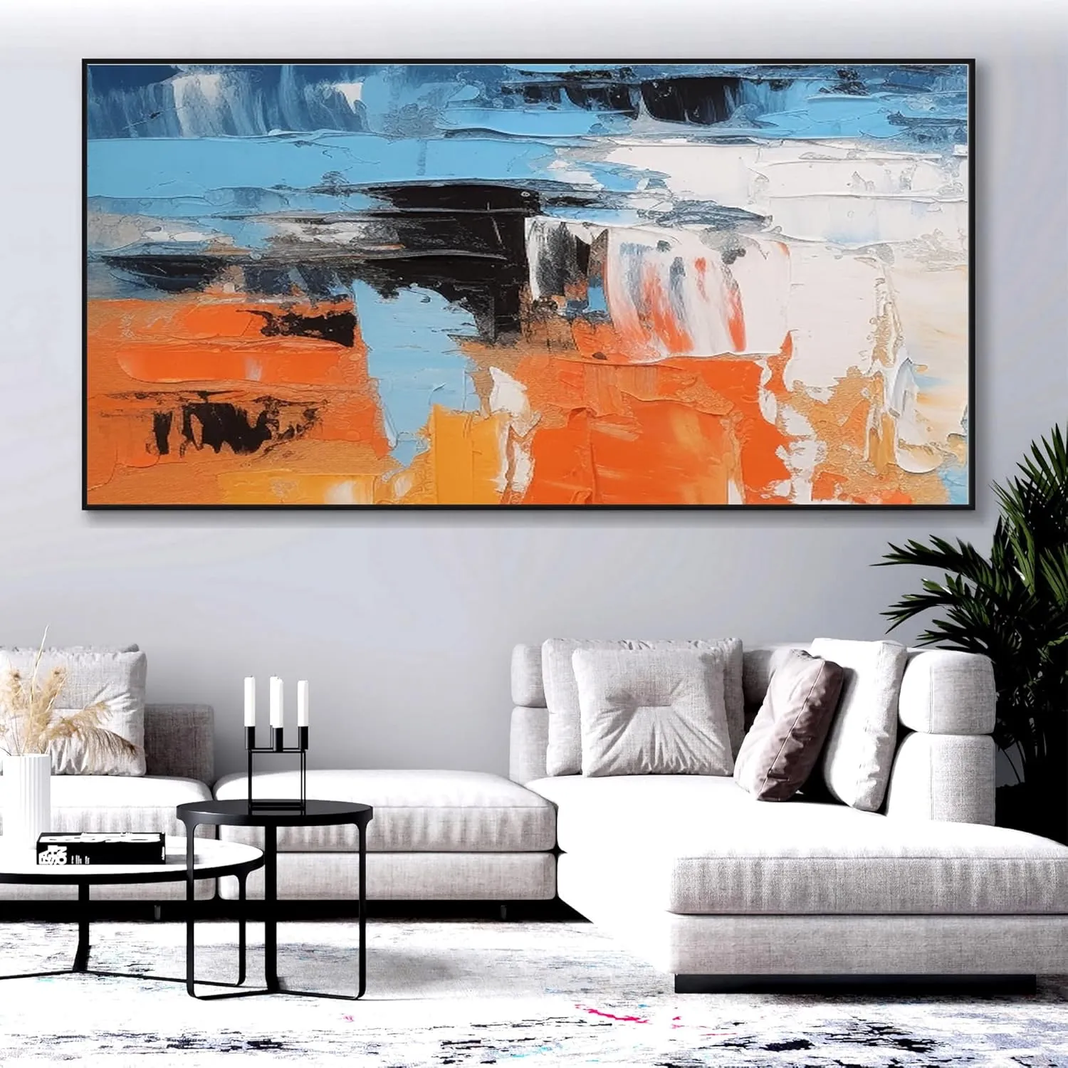 Yahedoba Blue and white acrylic paintings, simple abstract hand-painted oil paintings,(122 * 244cm) 48 * 96 Inches,Unstretched,Frameless