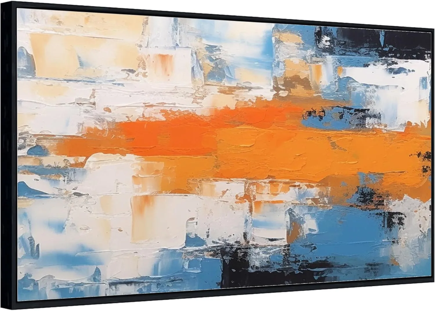Yahedoba Blue and white wabi-sabi style hand-painted acrylic oil painting,(81 * 162cm) 32 * 64 Inches,Unstretched,Frameless