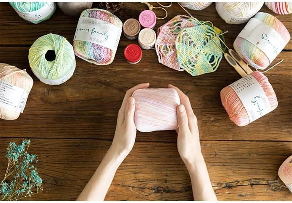 Yarn Knitting Crocheting Water Su Lace Thread DIY Hand-Knitted Crochet Cotton Thread Section Dyed Wool Hand-Knitted Thread-04 Late Autumn_6Pcs