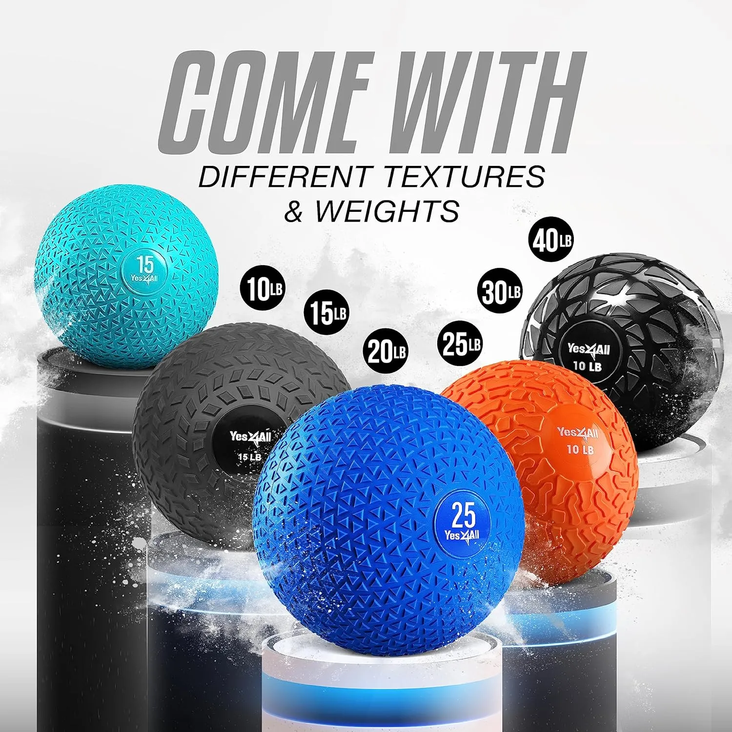 Yes4All Slam Balls, 10-40lb Medicine Ball Weight, Durable PVC Sand Filled Workout Dynamic Medicine Ball for Core Strengthen