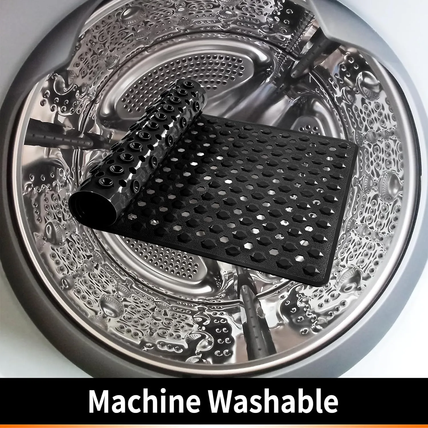 Yimobra Bathtub Shower Mat 27.5 x 15.5, Non Slip Bath Mats for Tub Floor with Drain Hole and Suction Cups, Soft on Feet, Machine Washable, Easy Dry, Black