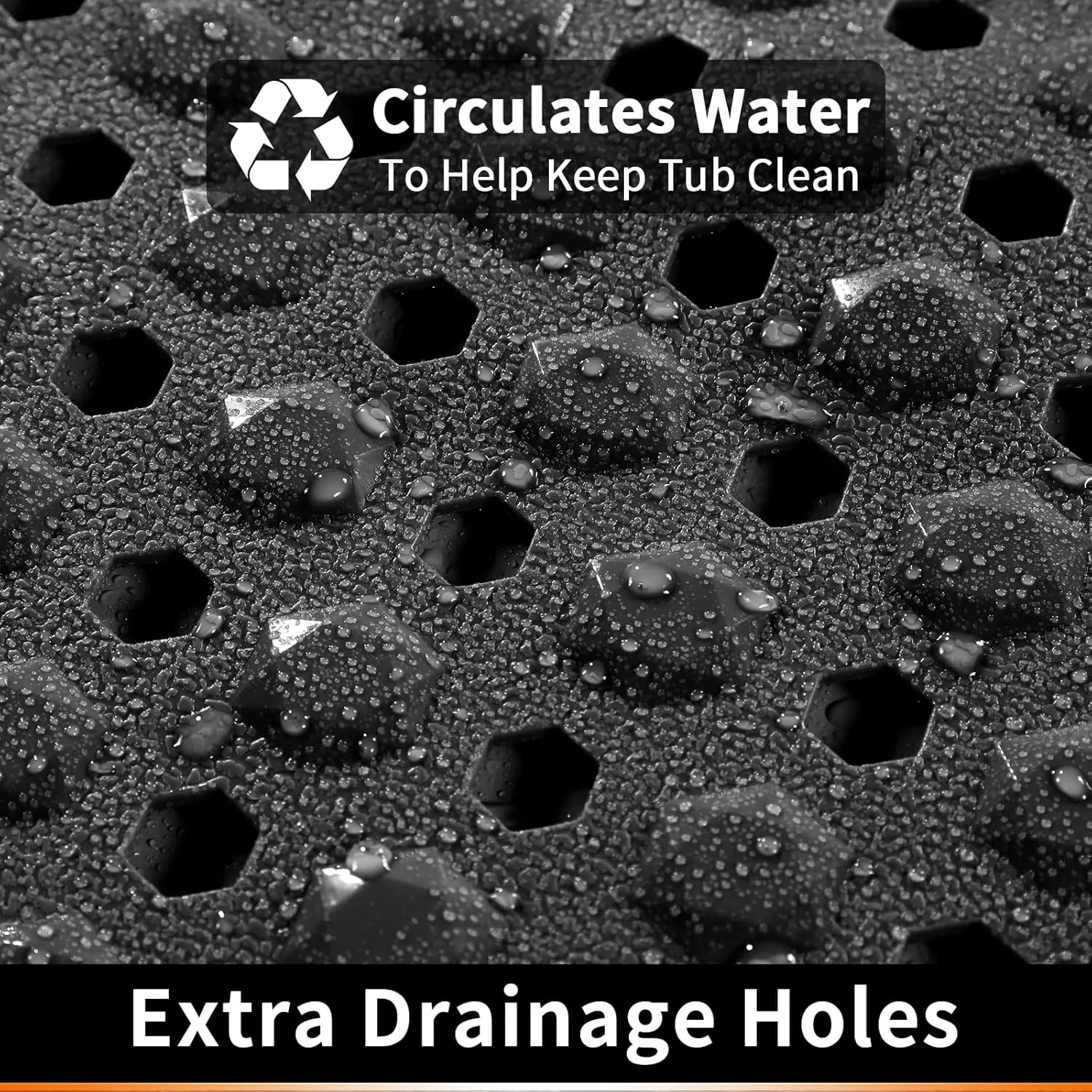 Yimobra Bathtub Shower Mat 27.5 x 15.5, Non Slip Bath Mats for Tub Floor with Drain Hole and Suction Cups, Soft on Feet, Machine Washable, Easy Dry, Black