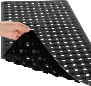 Yimobra Bathtub Shower Mat 27.5 x 15.5, Non Slip Bath Mats for Tub Floor with Drain Hole and Suction Cups, Soft on Feet, Machine Washable, Easy Dry, Black