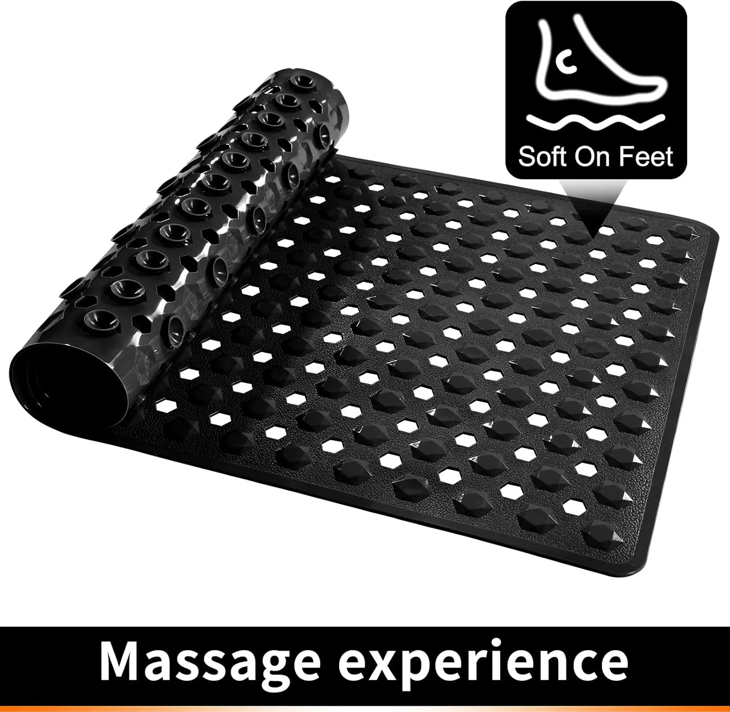 Yimobra Bathtub Shower Mat 27.5 x 15.5, Non Slip Bath Mats for Tub Floor with Drain Hole and Suction Cups, Soft on Feet, Machine Washable, Easy Dry, Black
