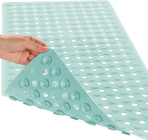 Yimobra Bathtub Shower Mat 27.5 x 15.5, Non Slip Bath Mats for Tub Floor with Drain Hole and Suction Cups, Soft on Feet, Machine Washable, Easy Dry, Light Green