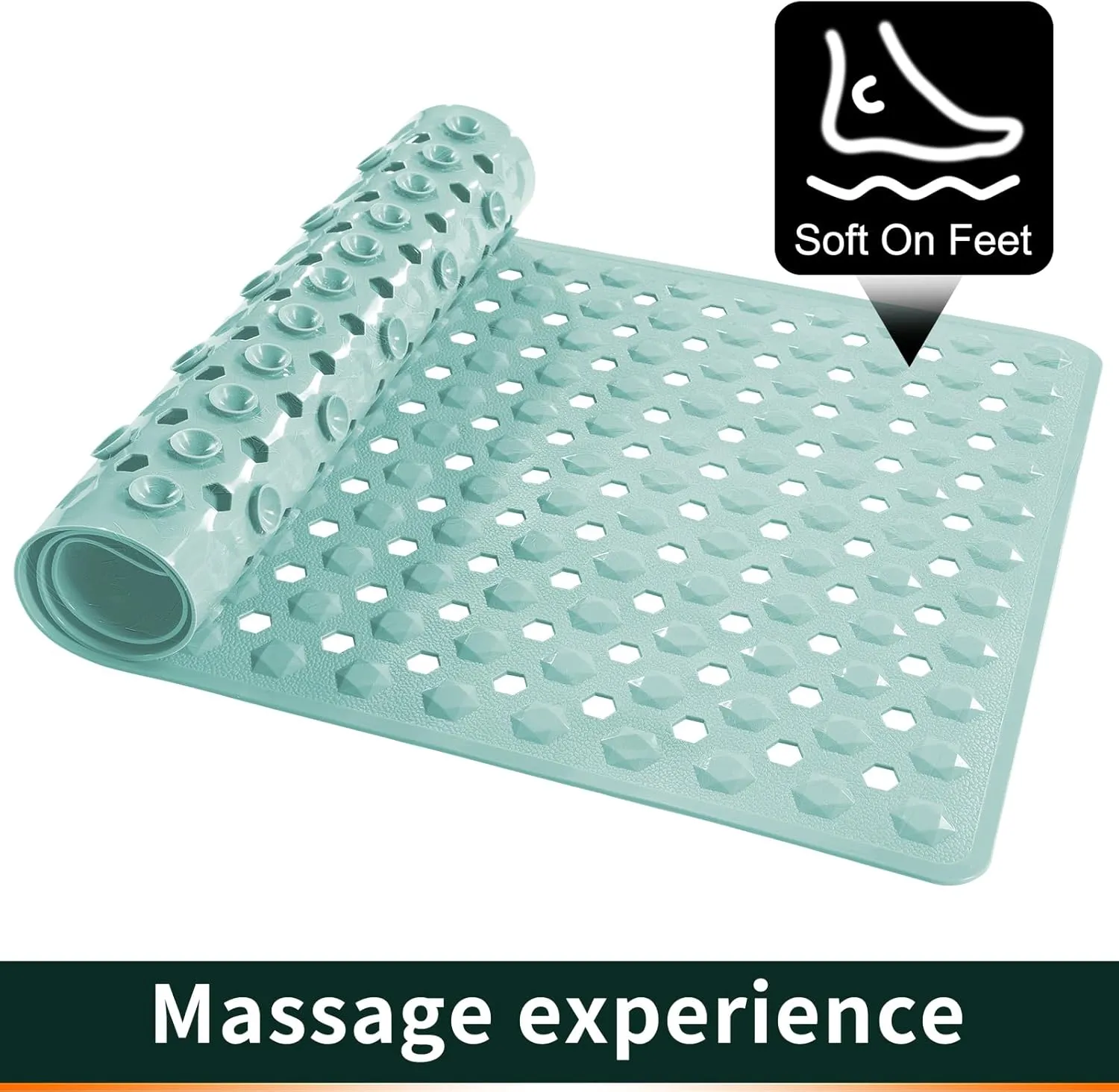 Yimobra Bathtub Shower Mat 27.5 x 15.5, Non Slip Bath Mats for Tub Floor with Drain Hole and Suction Cups, Soft on Feet, Machine Washable, Easy Dry, Light Green