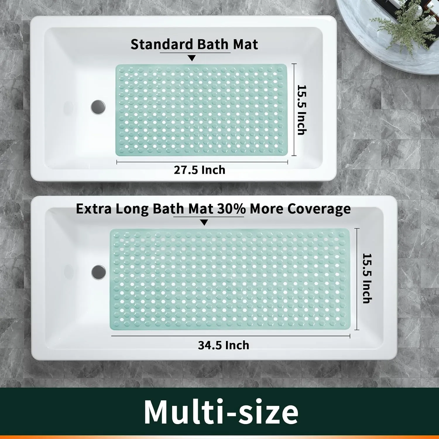 Yimobra Bathtub Shower Mat 27.5 x 15.5, Non Slip Bath Mats for Tub Floor with Drain Hole and Suction Cups, Soft on Feet, Machine Washable, Easy Dry, Light Green