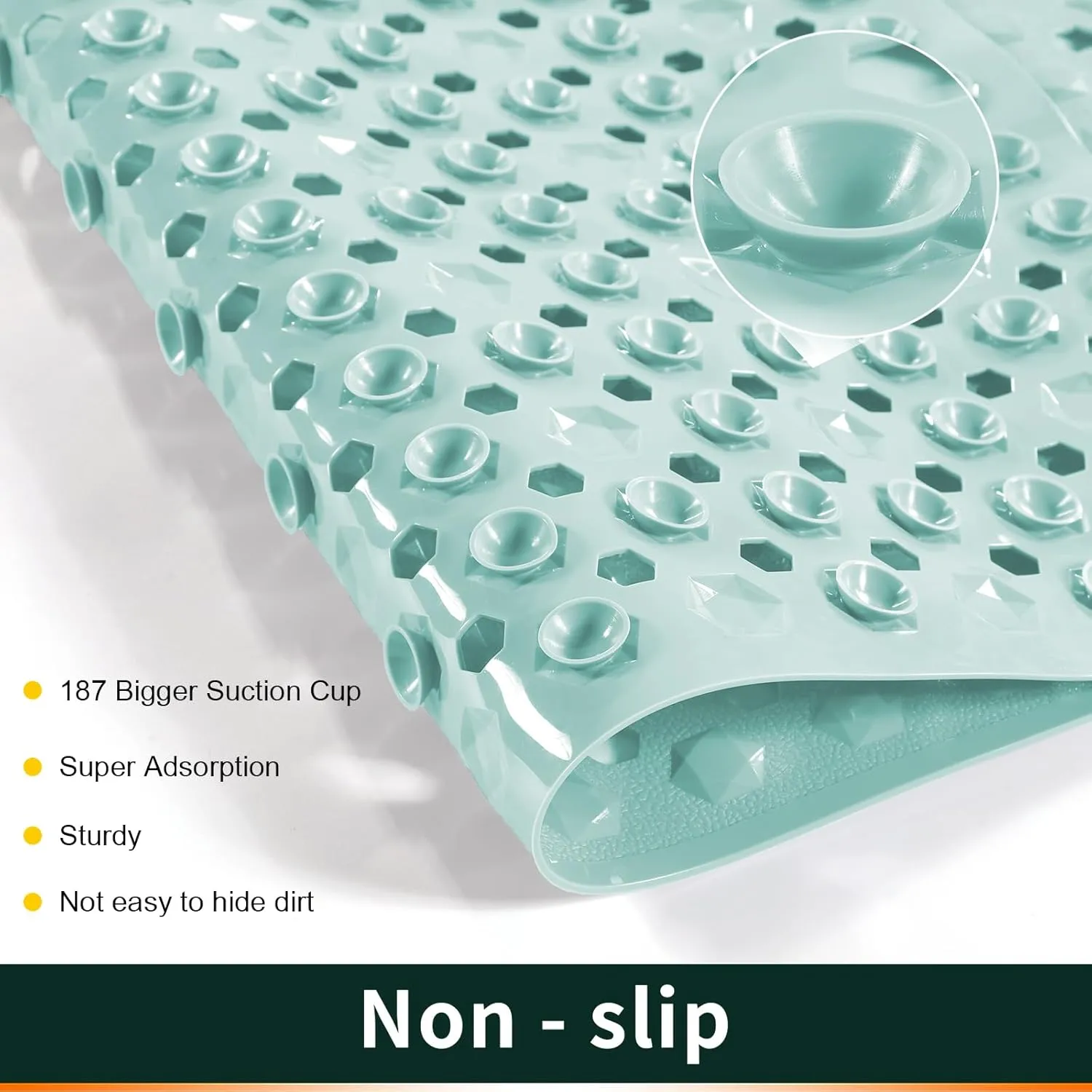 Yimobra Bathtub Shower Mat 27.5 x 15.5, Non Slip Bath Mats for Tub Floor with Drain Hole and Suction Cups, Soft on Feet, Machine Washable, Easy Dry, Light Green