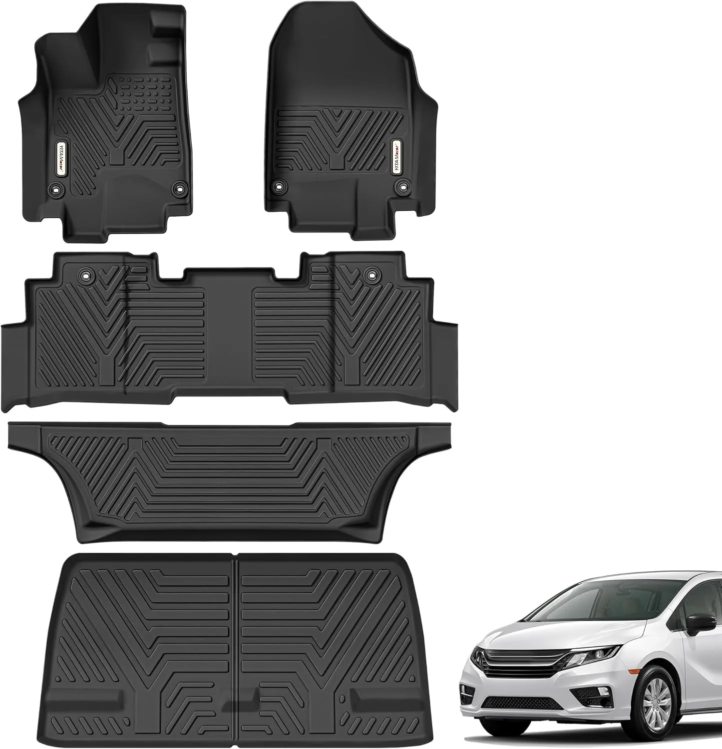 YITAMOTOR Floor Mats & Cargo Liner Compatible with 2018-2025 Honda Odyssey Mini Passenger Van, TPE All Weather Floor Liner and Cargo Mat 1st 2nd and 3rd Rows Car Mats & Trunk Liner, Black