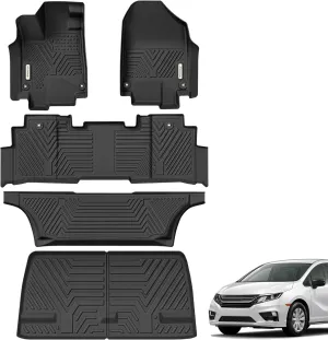 YITAMOTOR Floor Mats & Cargo Liner Compatible with 2018-2025 Honda Odyssey Mini Passenger Van, TPE All Weather Floor Liner and Cargo Mat 1st 2nd and 3rd Rows Car Mats & Trunk Liner, Black