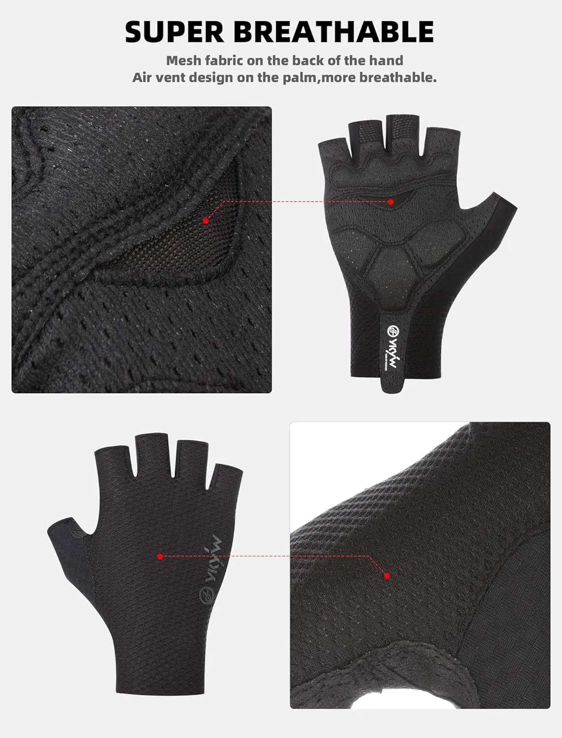 YKYWBIKE Cycling Gloves-Breathable Bike Gloves,Half Finger Padded Sport Gloves,Anti-Slip Biking Gloves,Shock-Absorbing MTB Bicycle Gloves for Men Women