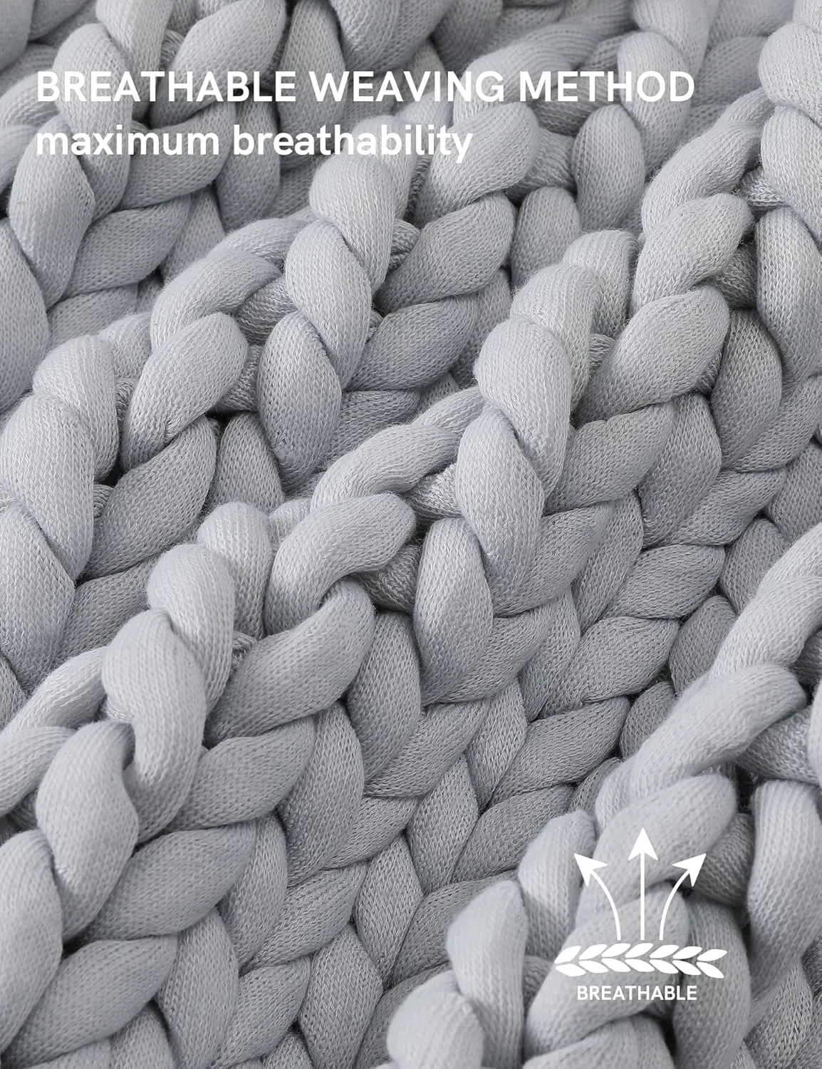 YnM Chunky Throw Blanket, Medium-Weight, Hand Knitted, Skin Friendly, Ventilated and Breathable, Machine Washable, Home Décor Piece for Couch, Sofa and Bed (Lunar Grey, 60x80 Inch)