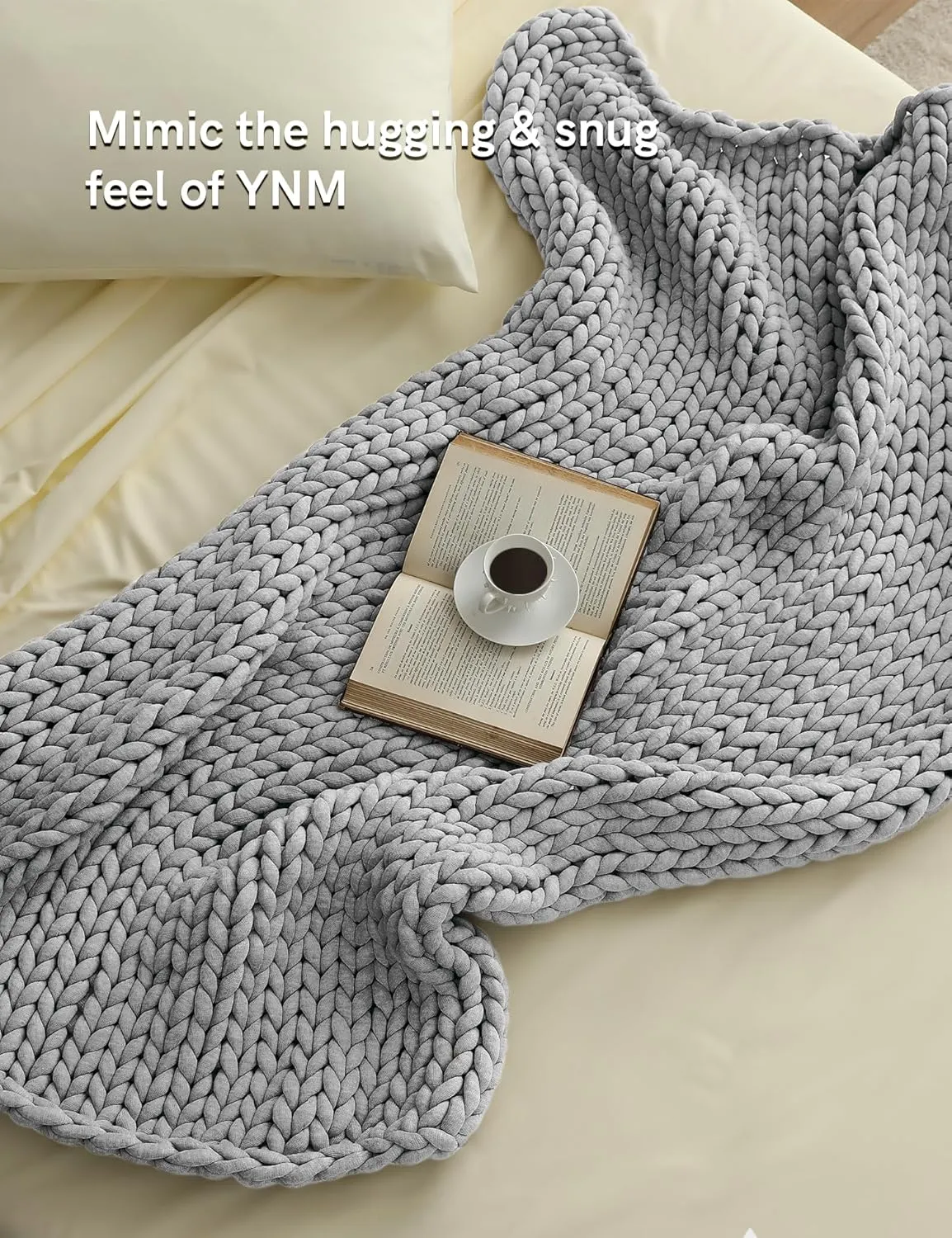 YnM Chunky Throw Blanket, Medium-Weight, Hand Knitted, Skin Friendly, Ventilated and Breathable, Machine Washable, Home Décor Piece for Couch, Sofa and Bed (Lunar Grey, 60x80 Inch)