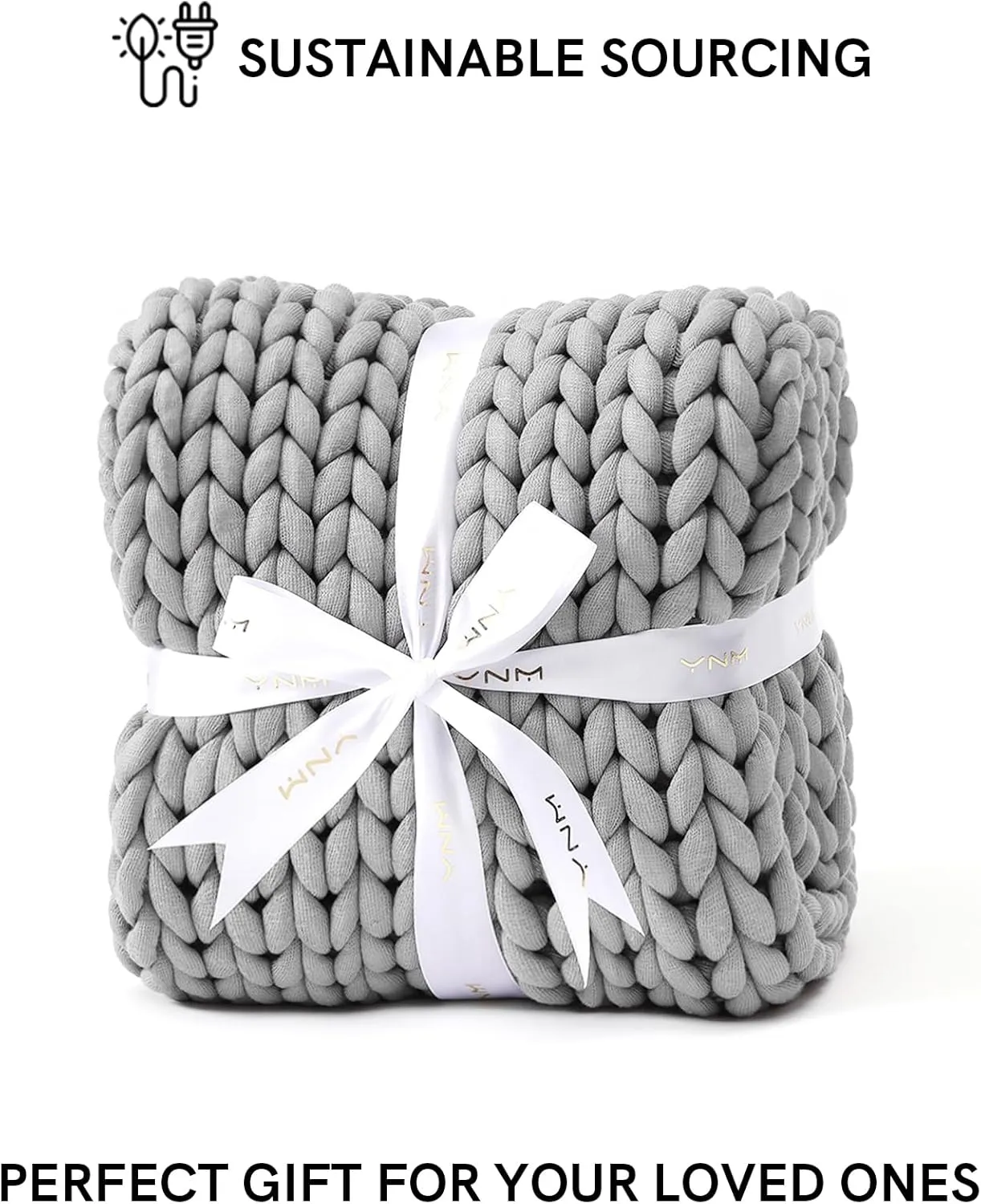 YnM Chunky Throw Blanket, Medium-Weight, Hand Knitted, Skin Friendly, Ventilated and Breathable, Machine Washable, Home Décor Piece for Couch, Sofa and Bed (Lunar Grey, 60x80 Inch)