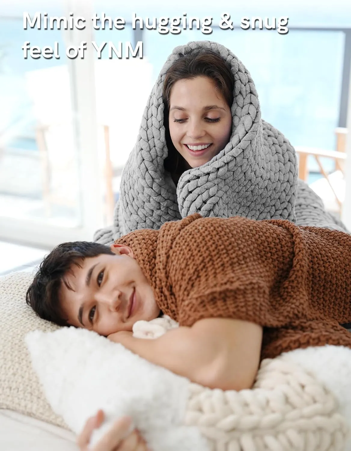 YnM Chunky Throw Blanket, Medium-Weight, Hand Knitted, Skin Friendly, Ventilated and Breathable, Machine Washable, Home Décor Piece for Couch, Sofa and Bed (Lunar Grey, 60x80 Inch)