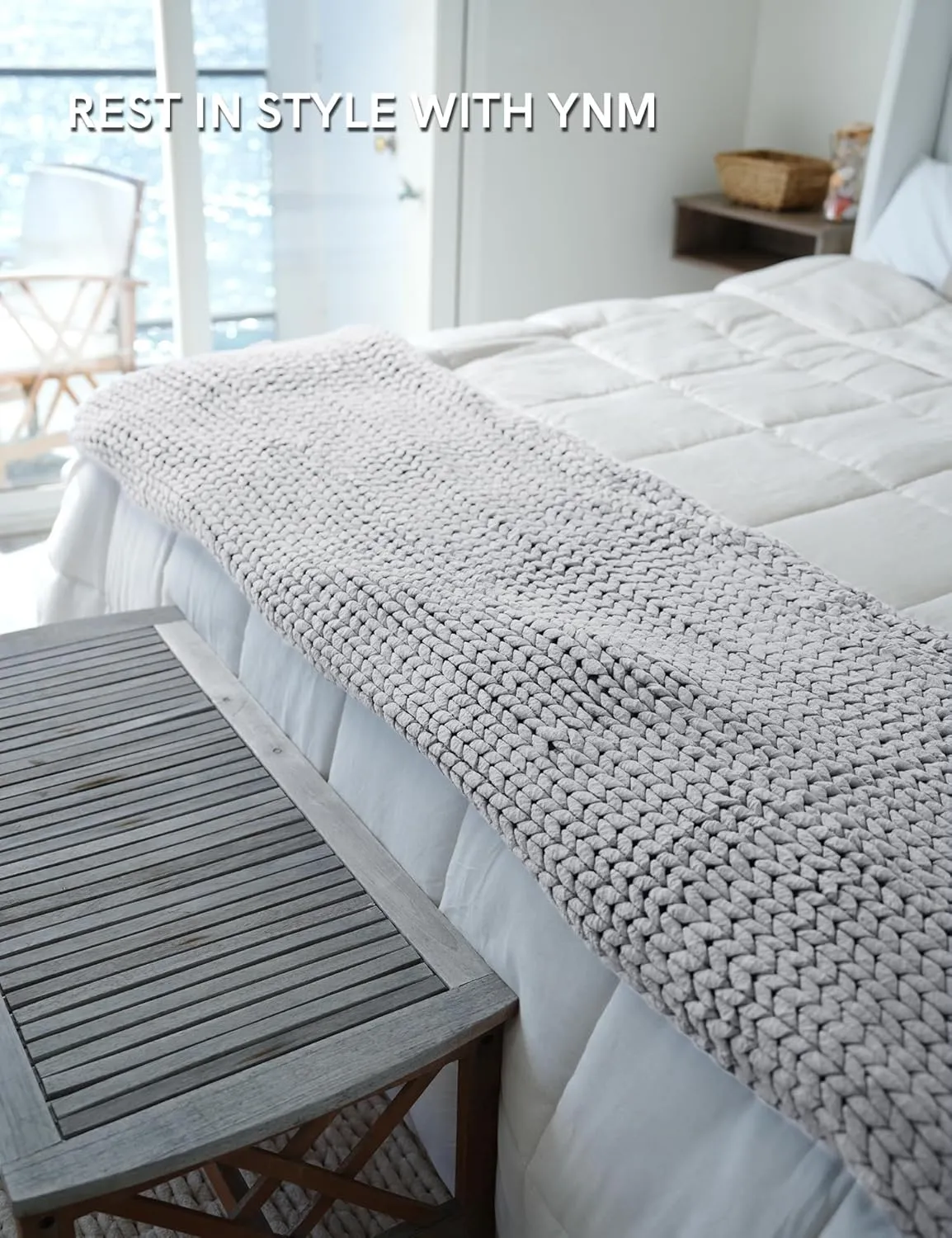 YnM Chunky Throw Blanket, Medium-Weight, Hand Knitted, Skin Friendly, Ventilated and Breathable, Machine Washable, Home Décor Piece for Couch, Sofa and Bed (Lunar Grey, 60x80 Inch)