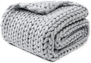 YnM Chunky Throw Blanket, Medium-Weight, Hand Knitted, Skin Friendly, Ventilated and Breathable, Machine Washable, Home Décor Piece for Couch, Sofa and Bed (Lunar Grey, 60x80 Inch)