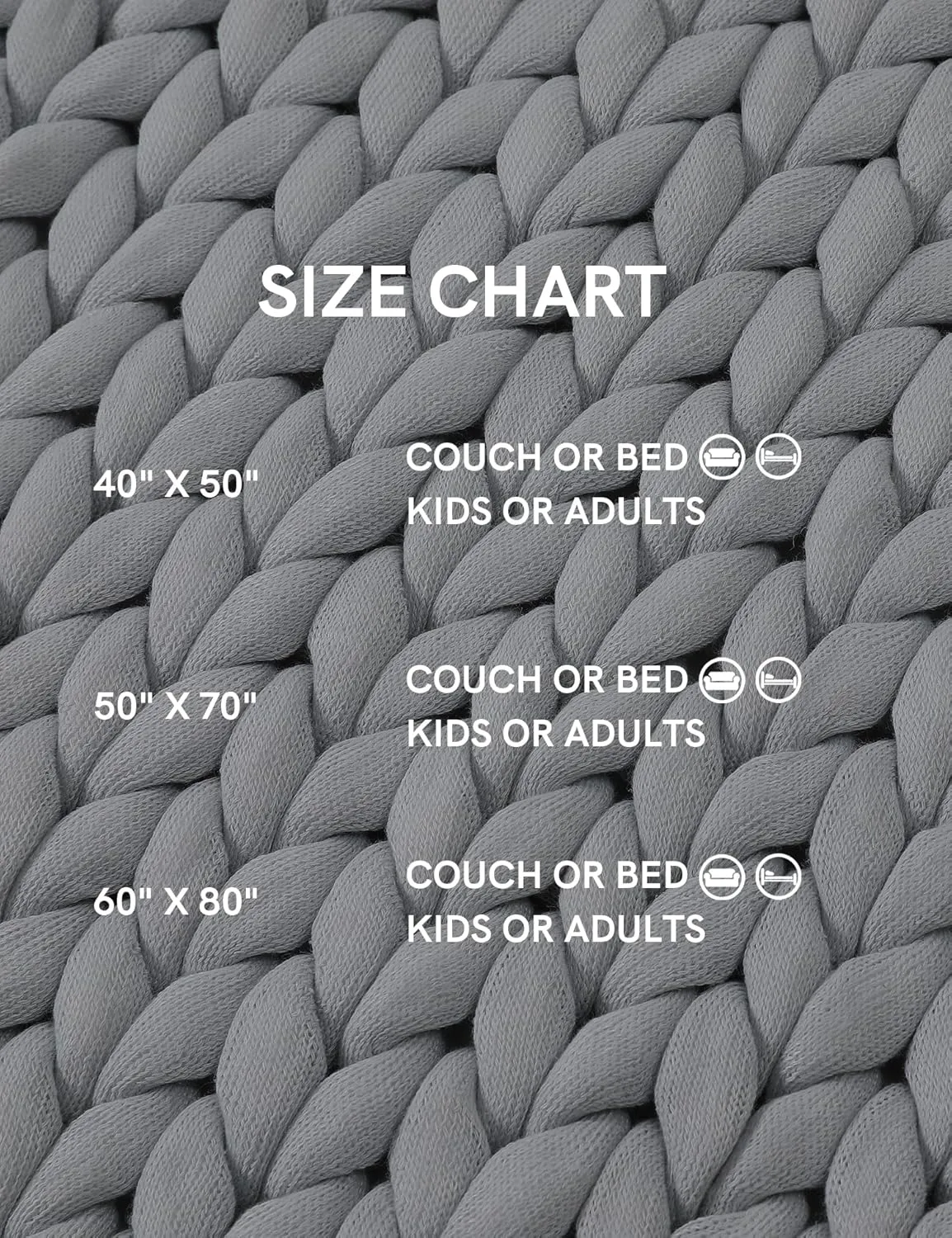 YnM Chunky Throw Blanket, Medium-Weight, Hand Knitted, Skin Friendly, Ventilated and Breathable, Machine Washable, Home Décor Piece for Couch, Sofa and Bed (Lunar Grey, 60x80 Inch)