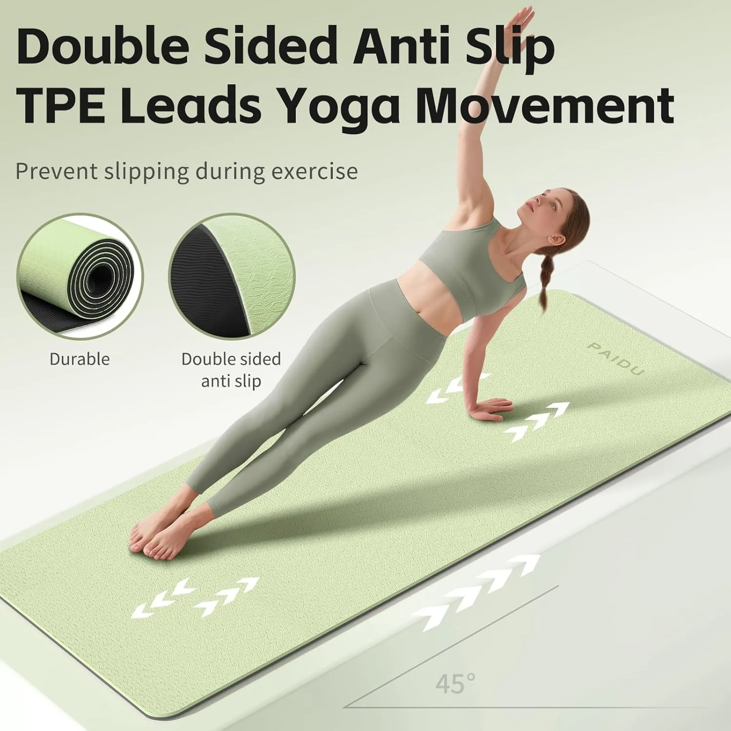 Yoga Mat 8mm Super Thick TPE Fitness Exercise Mat, Non-Slip, Odorless and Tear Resistant, Unisex, With Strap, Suitable for Yoga, Pilates, Meditation, Home Floor Exercise