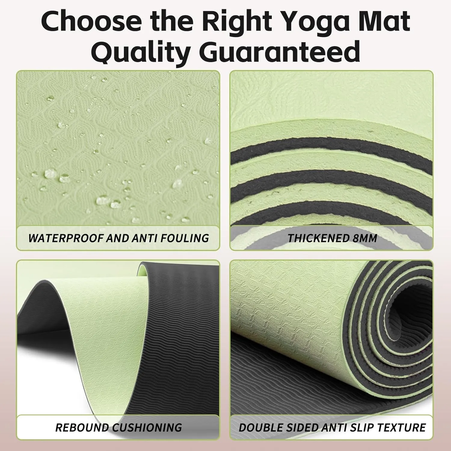 Yoga Mat 8mm Super Thick TPE Fitness Exercise Mat, Non-Slip, Odorless and Tear Resistant, Unisex, With Strap, Suitable for Yoga, Pilates, Meditation, Home Floor Exercise