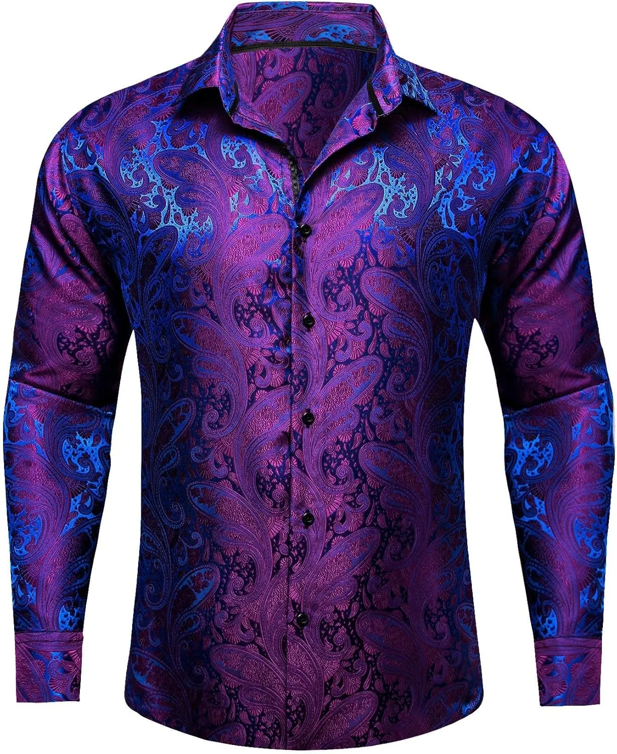 YOHOWA Men's Paisley Shirt Silk Jacquard Dress Long Sleeve Button Down Shirts Casual Mexico Western Disco Party Wedding Prom